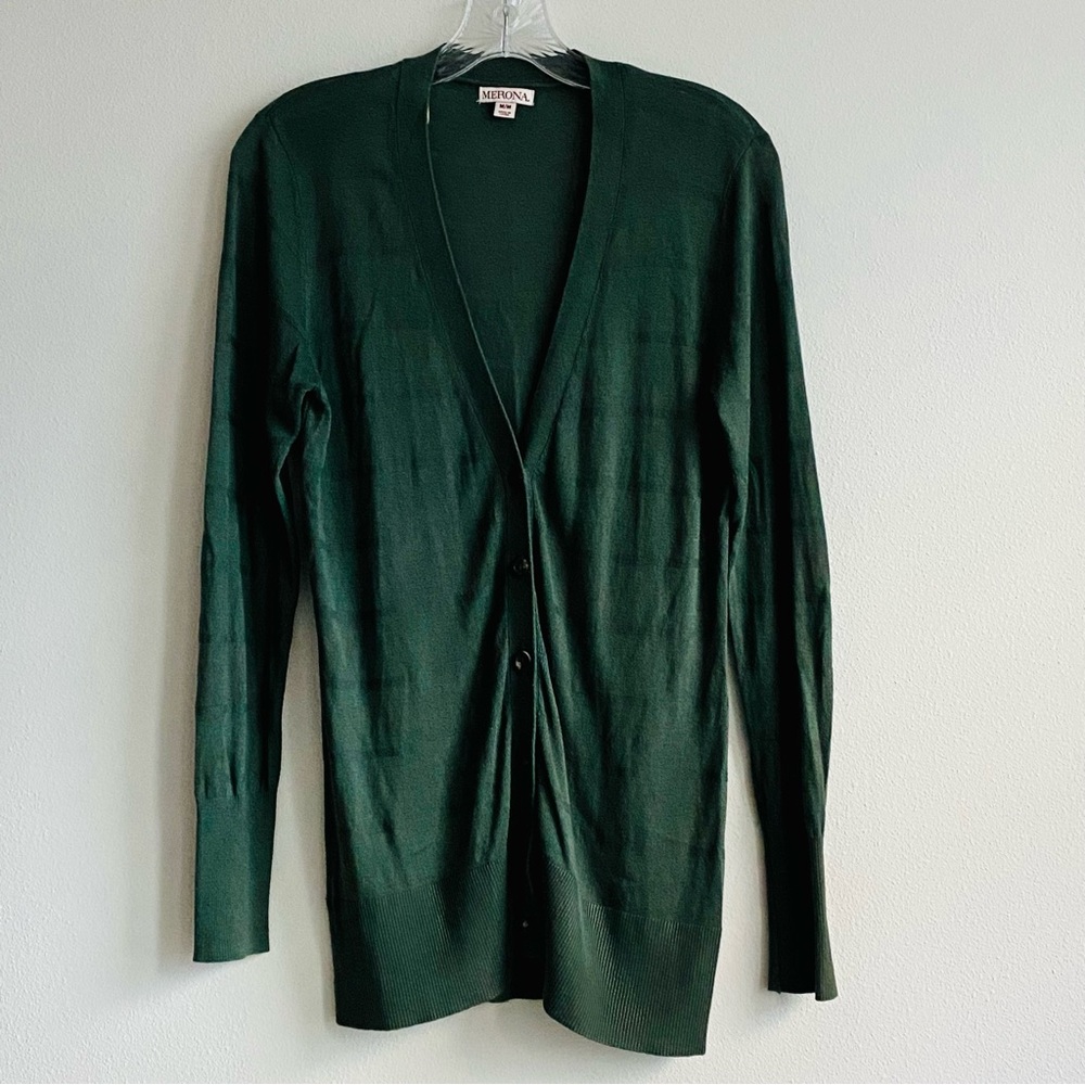 Merona Womens Button Up V Neck Cardigan Sweater in Green Size M Medium